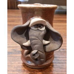 Vintage Hand-Crafted Mahon-Made Stoneware Elephant Mug Coffee Cup 1980